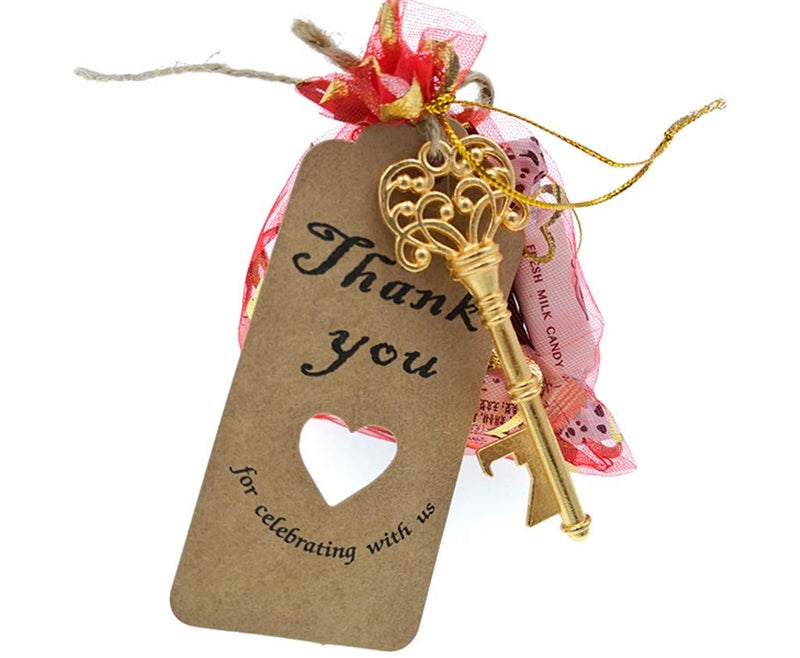ALIMITOPIA 50pcs Skeleton Key Bottle Opener Bridal Shower Wedding Party Favor Souvenir Gift with Escort Tag and Jute Rope(Gold Tone) - Image 3